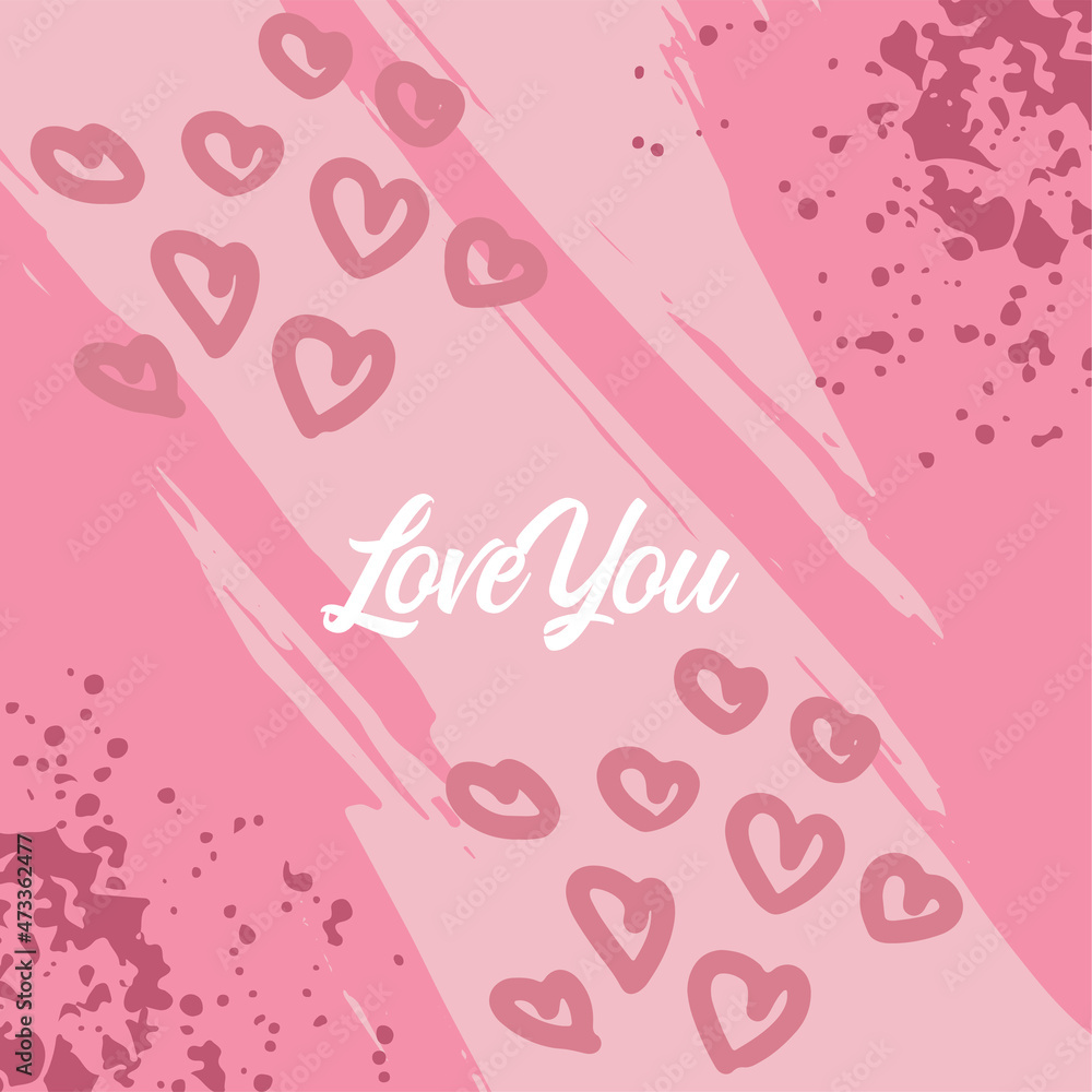 Big Set of Valentine's day greeting cards with hand written greeting lettering and textured brush strokes on background. Happy Valentine's day, Love you words, love concept. vector illustration