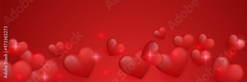 Red love valentine's banner background with hearts. Design for special days, women's day, valentine's day, birthday, mother's day, father's day, Christmas, wedding, celebrations. Vector illustration