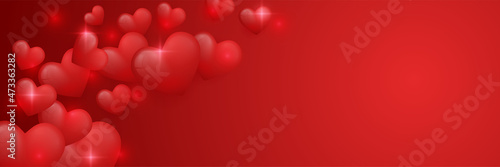 Red love valentine's banner background with hearts. Design for special days, women's day, valentine's day, birthday, mother's day, father's day, Christmas, wedding, celebrations. Vector illustration