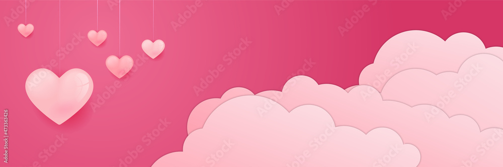 Red, pink and white hearts with golden confetti isolated on clouds background. Vector illustration. Paper cut decorations for Valentine's day design Red, pink and white hearts with golden confetti isolated on clouds background. Vector illustration. Paper cut decorations for Valentine's day design