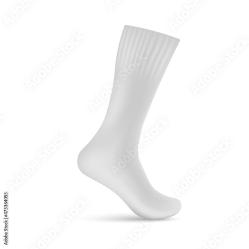 Mockup of sock pulled on imaginary leg, realistic vector illustration isolated.