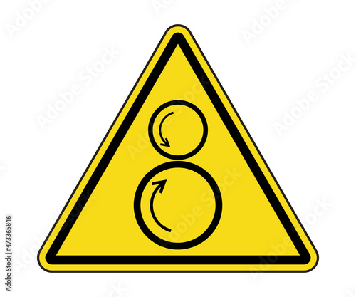 Counter Rotating Rollers Label. International Warning Counter Rotating Rollers Hazard Symbol.