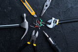  Tools for master builder on a black background