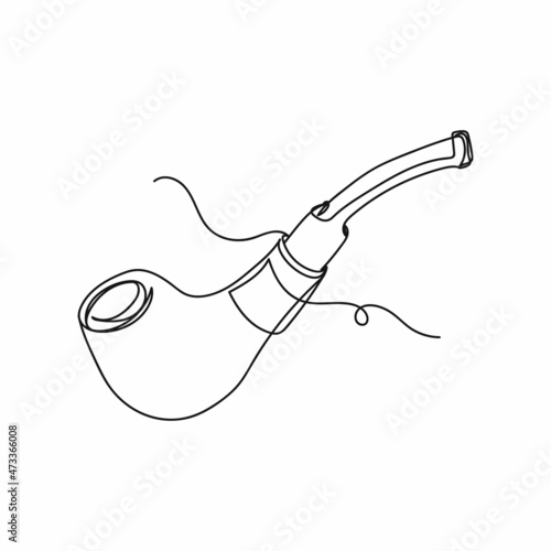 Vector abstract continuous one single simple line drawing icon of smoking pipe in silhouette sketch.
