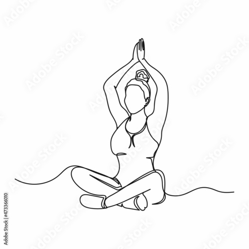 Vector abstract continuous one single simple line drawing icon of sporty yoga woman in silhouette sketch.
