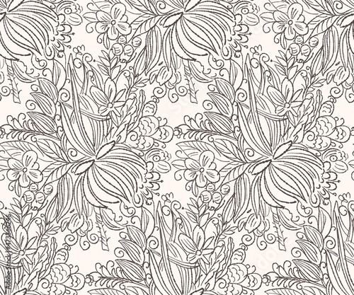 Black and white seamless pattern with flowers