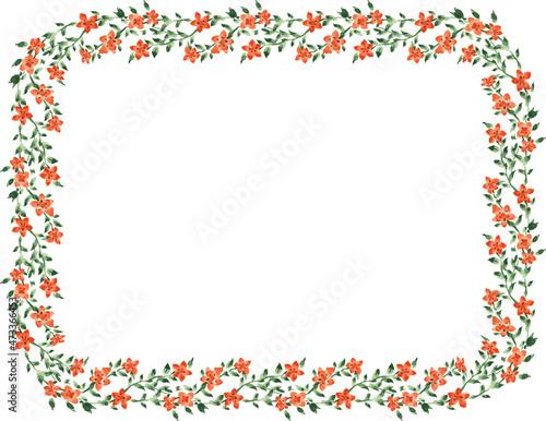 Wallpaper Mural Watercolor vector drawing of decorative frame from abstract blooming twigs with red flowers and green leaves Torontodigital.ca