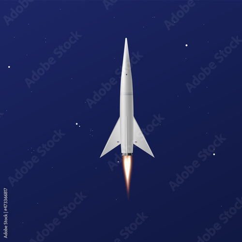 Space shuttle launching rocket into space, realistic vector illustration.