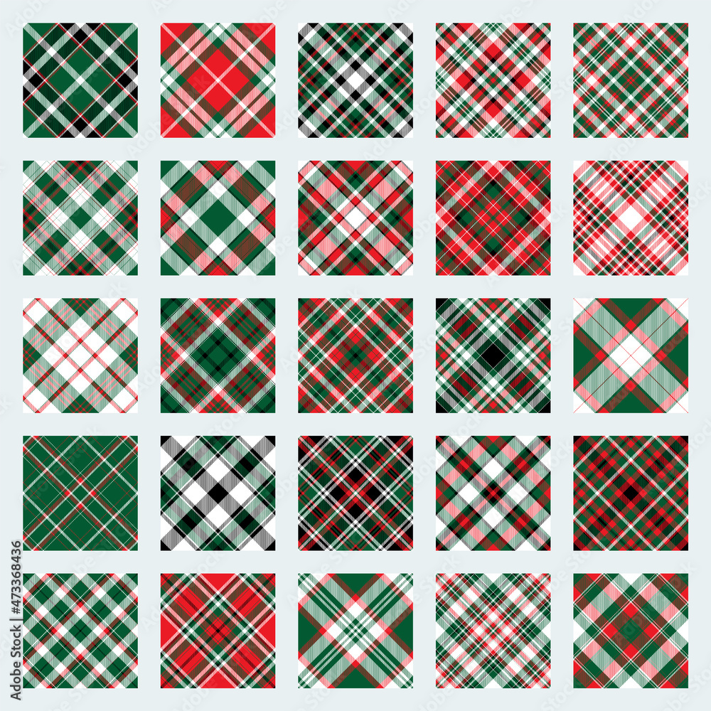 Christmas Pattern seamless of green, red and white vector plaid. Set Holiday background for greeting card, wrapping paper print or winter decor wallpaper. Christmas Pattern seamless of green, red and white vector plaid. Set Holiday background for greeting card, wrapping paper print or winter decor wallpaper.