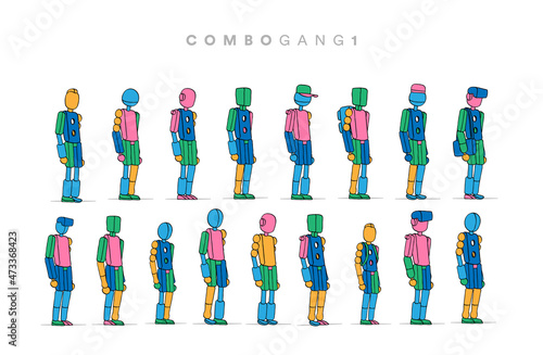 Collezione di personaggi composti da forme colorate