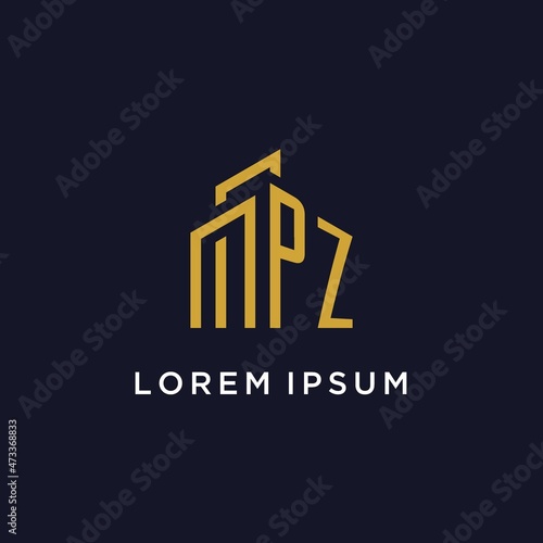 PZ initial monogram with building logo design