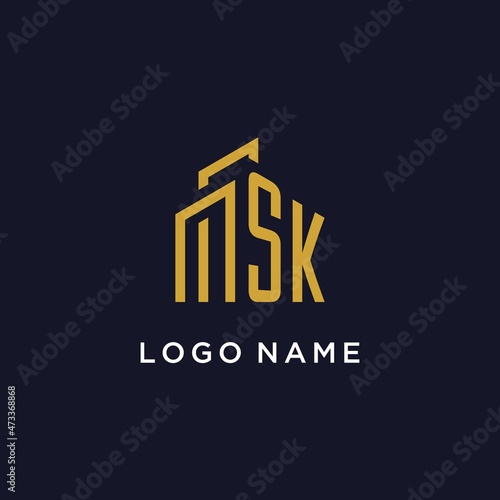 SK initial monogram with building logo design