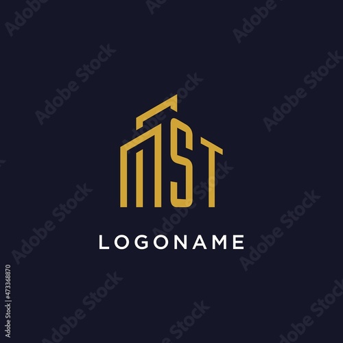 ST initial monogram with building logo design