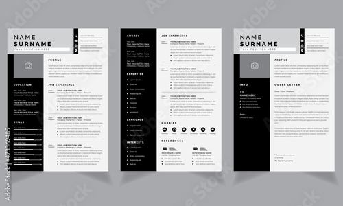 Professional Resume Layout with Black Sidebar and Cover Latter