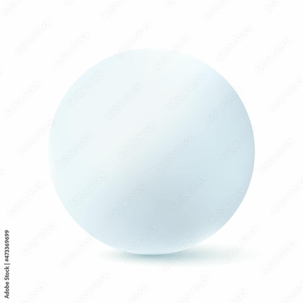 Realistic white blue sphere. Round object with shiny reflections and shadow. Mockup template for your design. 3d ball or orb. Concept for advertising or presentation. Vector illustration