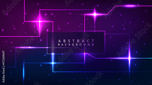 Vector illustration. Modern Art graphic. Luminous dynamic geometric background. Cyber tech. Light flares effect. Glowing streaks on dark background. Element for web banner, website template, wallpaper