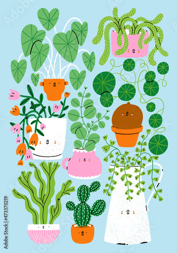 Plants are friends, cute cartoon home plants illustration photo