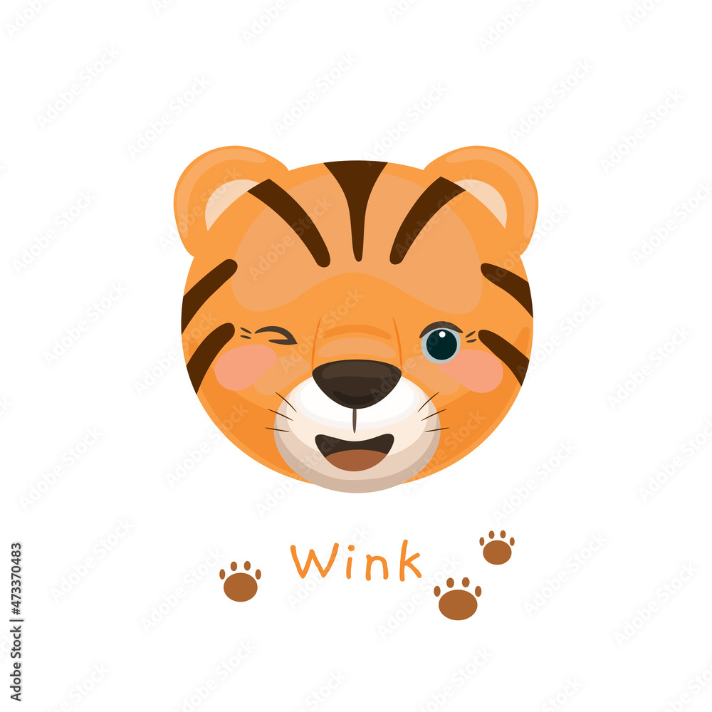 Cute little tiger icon with the text Wink. Animal cartoon illustration. Cute little tiger icon with the text Wink. Animal cartoon illustration.