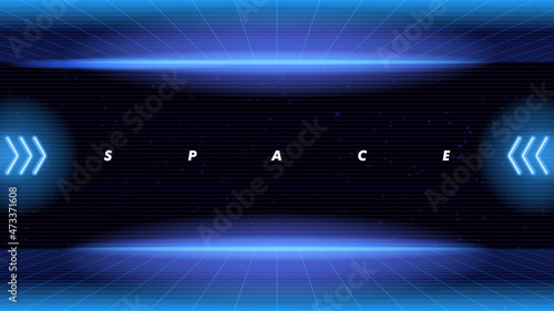 Futuristic Sci-Fi Arrow Shaped Neon Tube Vibrant Blue Glowing Lights On 3d Tilted space with reflection in Empty Space Vector illustration