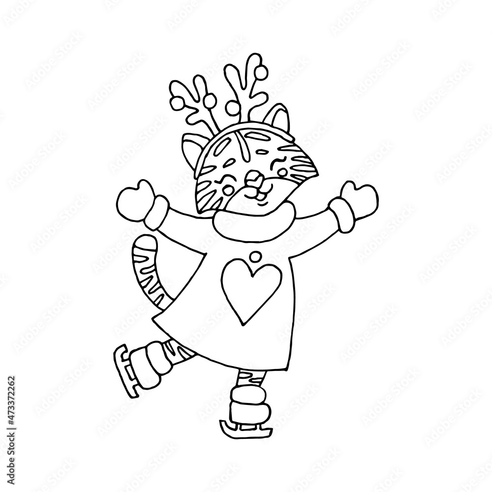 Obraz premium Linear vector illustration of Christmas animal