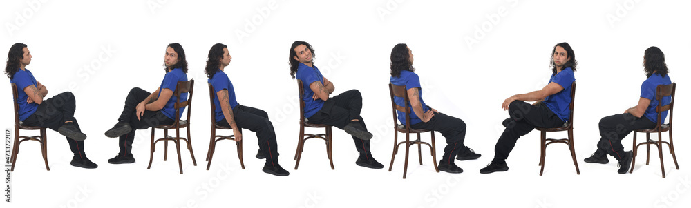 Obraz premium group of same man sitting in profile on white background
