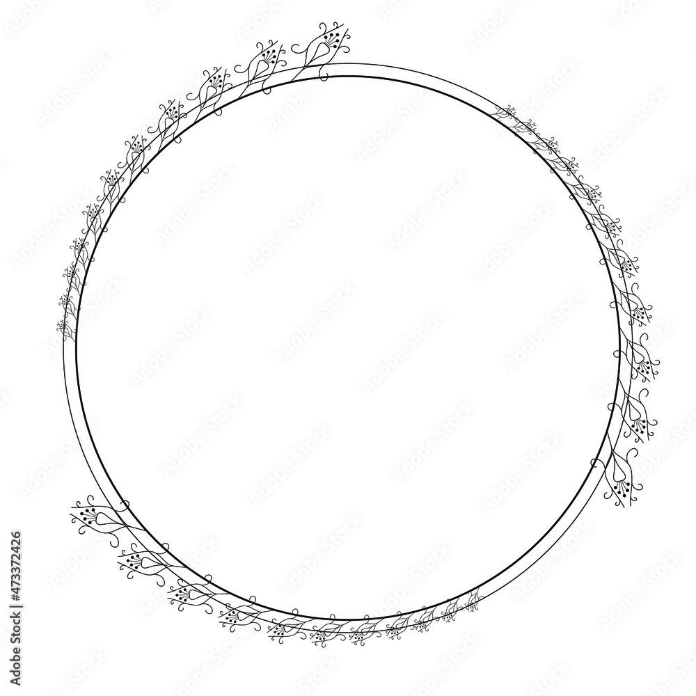 Abstract Black Simple Line Round Circle With Leaf Leaves Frame Flowers Doodle Outline Element Vector Design Style Sketch Isolated Illustration For Wedding And Banner Abstract Black Simple Line Round Circle With Leaf Leaves Frame Flowers Doodle Outline Element Vector Design Style Sketch Isolated Illustration For Wedding And Banner