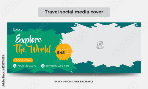 Travel Agency Social Media Cover Photo Design. Timeline Web Banner. Tourism Marketing Cover Banner Template