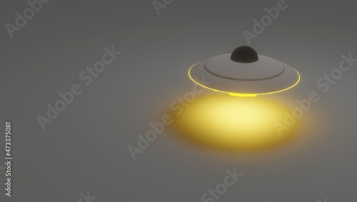 Three Dimensional Illustration UFO Flying Saucer Alien Invasion Midnight Aliens In The Sky With Negative Space. Perfect for Presentation Templates