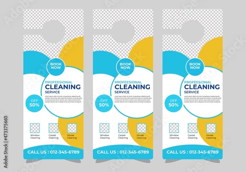 Cleaning Service Door hanger design template, hotel knob design. Vector door hanger.