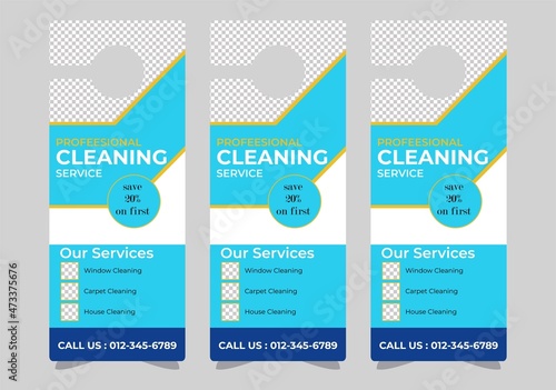 Cleaning Service Door hanger design template, hotel knob design. Vector door hanger.