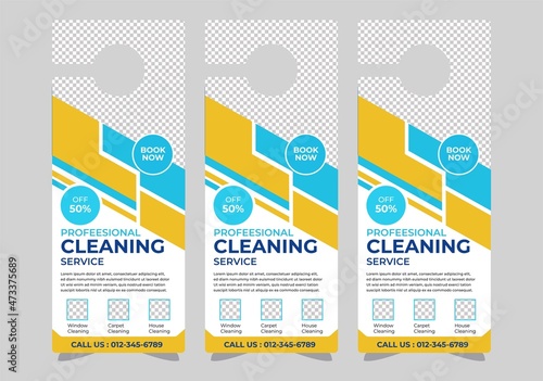 Cleaning Service Door hanger design template  hotel knob design. Vector door hanger.