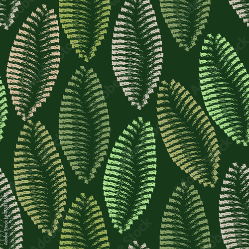Abstract leaves seamless pattern on green background 