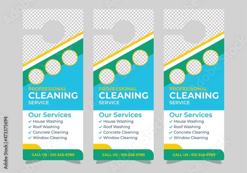 Cleaning Service Door hanger design template, hotel knob design. Vector door hanger.