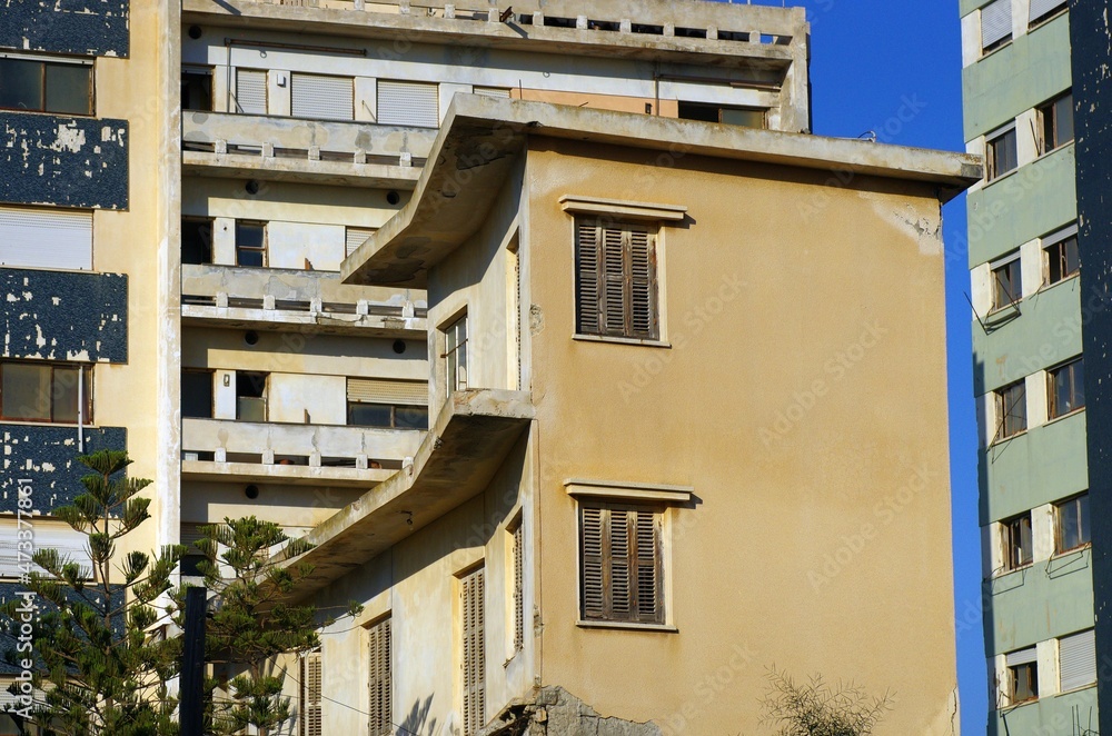 Naklejka premium Varosha, once famous beach resort destination is now spooky ghost town, only with few tourist.12.07.2021 Famagusta, Northern Cyprus