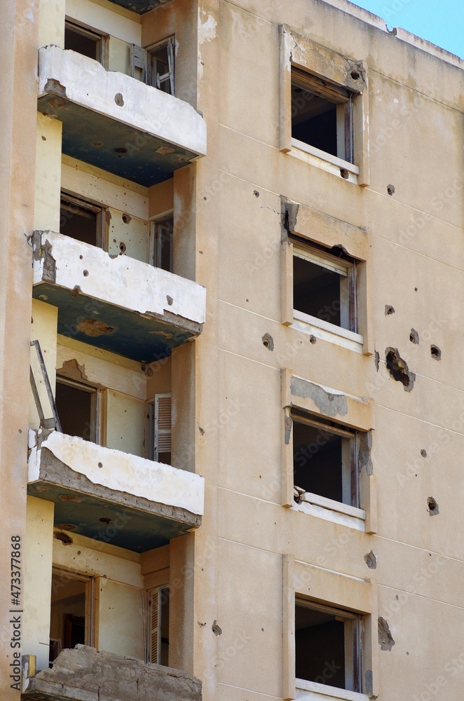 Varosha, once famous beach resort destination is now spooky ghost town, only with few tourist.12.07.2021 Famagusta, Northern Cyprus Varosha, once famous beach resort destination is now spooky ghost town, only with few tourist.12.07.2021 Famagusta, Northern Cyprus