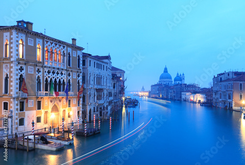 Italy, Veneto, Venice. Santa Maria della Salute church and Grand Canal at sunrise © Peter