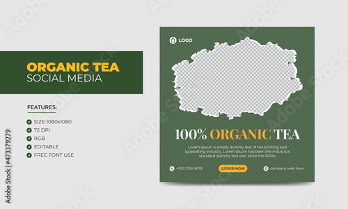 Organic tea social media post template design template. Tea web banner template