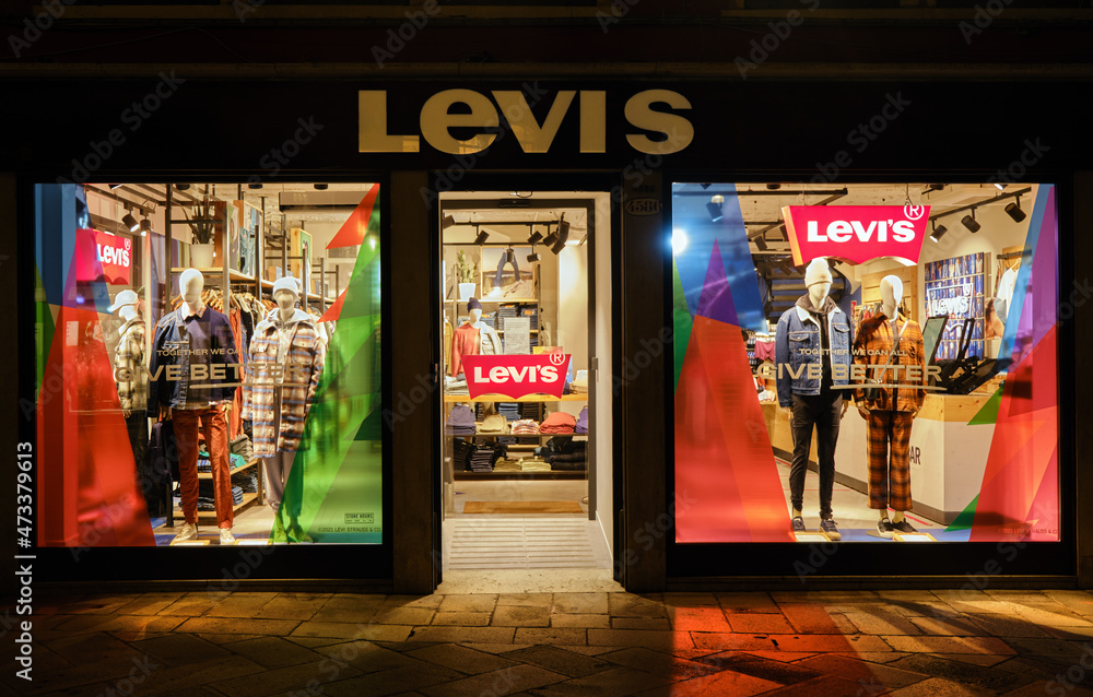 Levi Strauss clothing and denim jeans shop window display in the night on  22 November 2021 in Venice, Italy Stock Photo | Adobe Stock