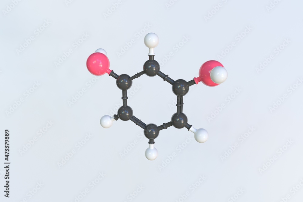 Molecule of resorcinol, isolated molecular model. 3D rendering Stock