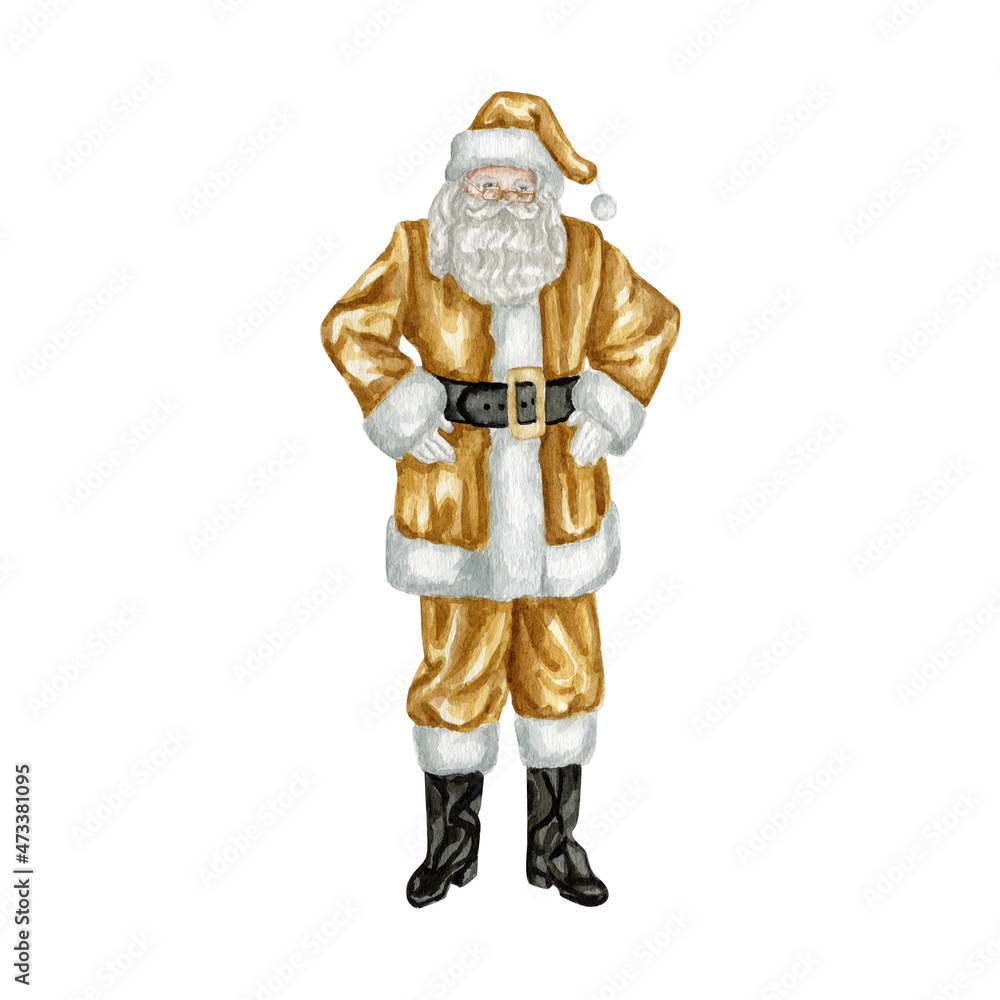 Watercolor Christmas Santa Claus hat and bag hand drawn clipart Watercolor Christmas Santa Claus hat and bag hand drawn clipart