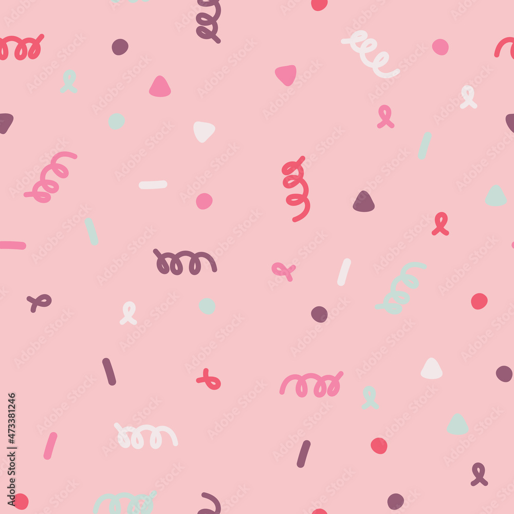 cute pink background with triangles and confetti in pastel colors. childrens, sweet seamless pattern. holiday geometric seamless pattern for gift wrapping cute pink background with triangles and confetti in pastel colors. childrens, sweet seamless pattern. holiday geometric seamless pattern for gift wrapping