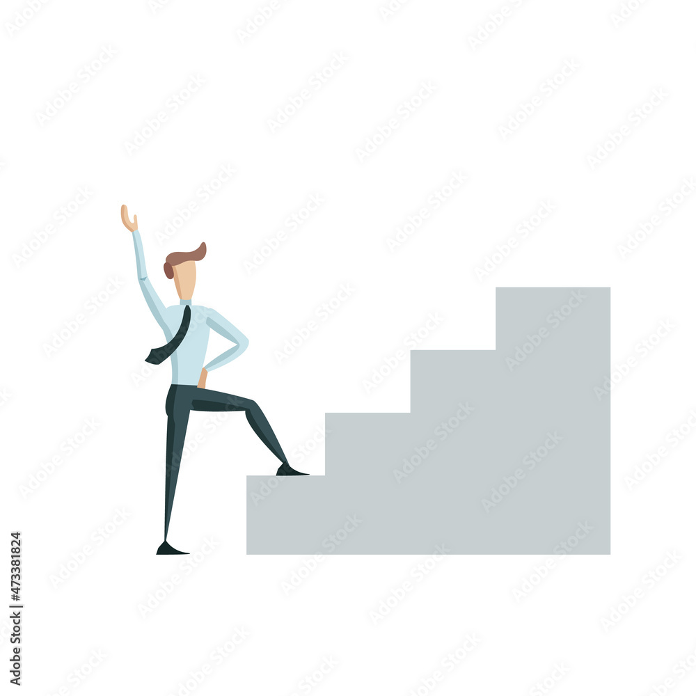 Enthusiastic Office Worker on Career Ladder, Business. Enthusiastic Office Worker on Career Ladder, Business.