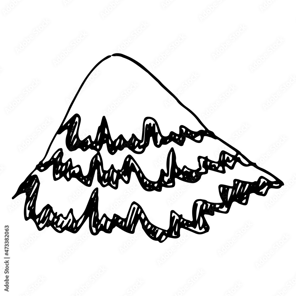 a mountain with a pattern of wavy lines and strokes. hand-drawn hill in sketch style in black, isolated by a line on white for template design. black and white mountain snow mountain a mountain with a pattern of wavy lines and strokes. hand-drawn hill in sketch style in black, isolated by a line on white for template design. black and white mountain snow mountain