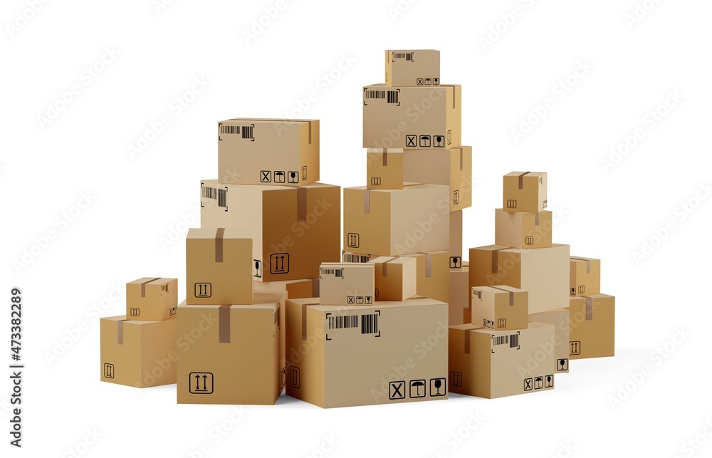 Huge pile of cardboard boxes or parcels for delivery or storage over white background, goods shipping or transportation concept Huge pile of cardboard boxes or parcels for delivery or storage over white background, goods shipping or transportation concept