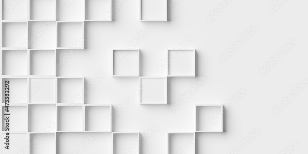 Random offset inset white cube boxes or block background wallpaper banner with copy space Random offset inset white cube boxes or block background wallpaper banner with copy space