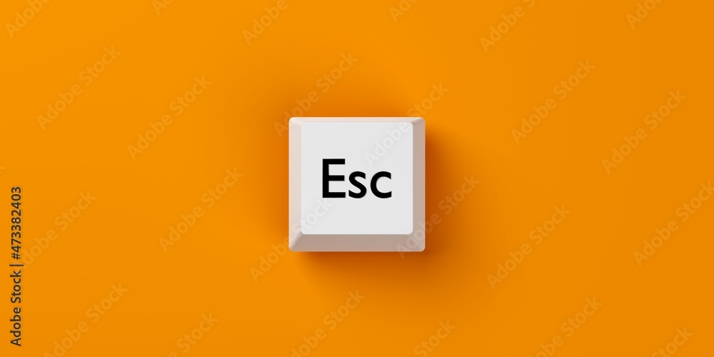 Single, white computer keyboard escape key over orange background, stop, quit or exit business concept, flat lay top view from above Single, white computer keyboard escape key over orange background, stop, quit or exit business concept, flat lay top view from above