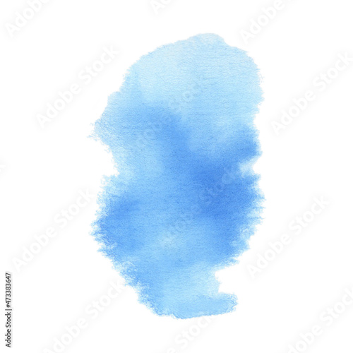 BLUE watercolor stain isolated on white background. Abstract watercolor stain, ink, black