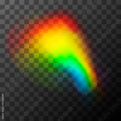 Rainbow light effect, light streak overlay of lens flare on transparent