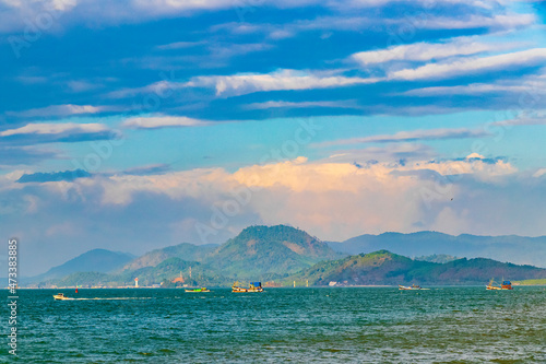 Old fisher boats sea landscape panorama of Myanmar and Thailand. photo