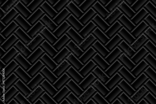 Metro black tiles with herringbone pattern vector illustration. 3d subway diagonal seamless texture, modern ceramic bricks on wall, mosaic apron for kitchen or bathroom interior, tiled pavement